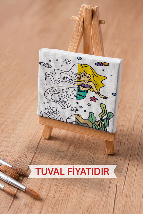 Sevimli Deniz Kızı Ön Çizimli Boyama Tuvali 9153
