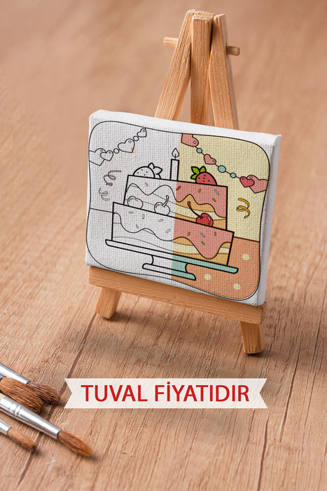 Kız Çocuğu Doğum Günü Pastası Ön Çizimli Boyama Tuvali 9040