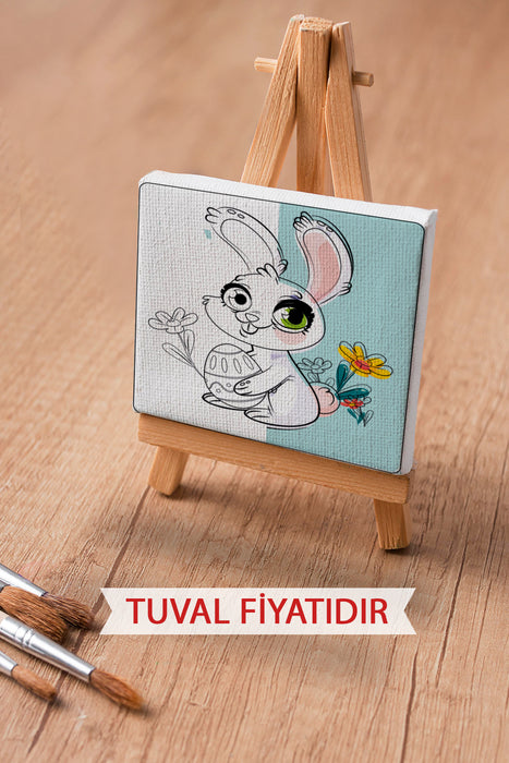 Sevimli Sporcu Tavşan Ön Çizimli Boyama Tuvali 9137