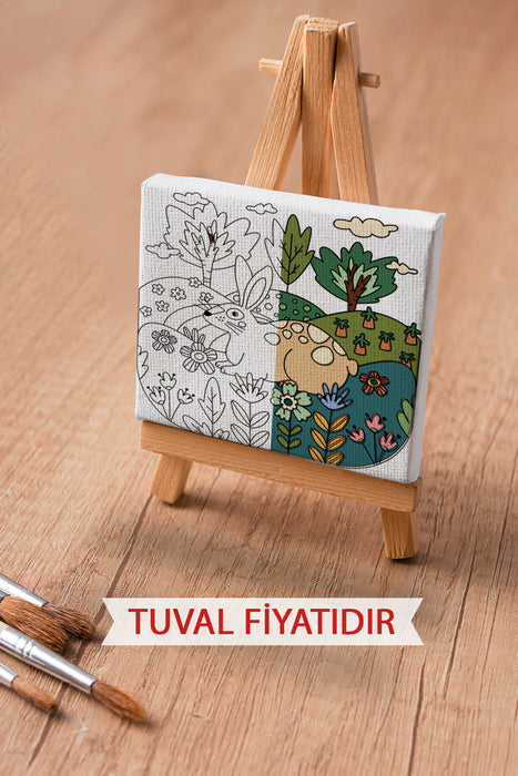 Sevimli Tavşan Ön Çizimli Boyama Tuvali 9133