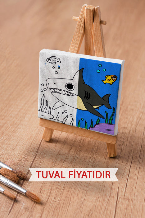 Sevimli Köpek Balığı Ön Çizimli Boyama Tuvali 9091