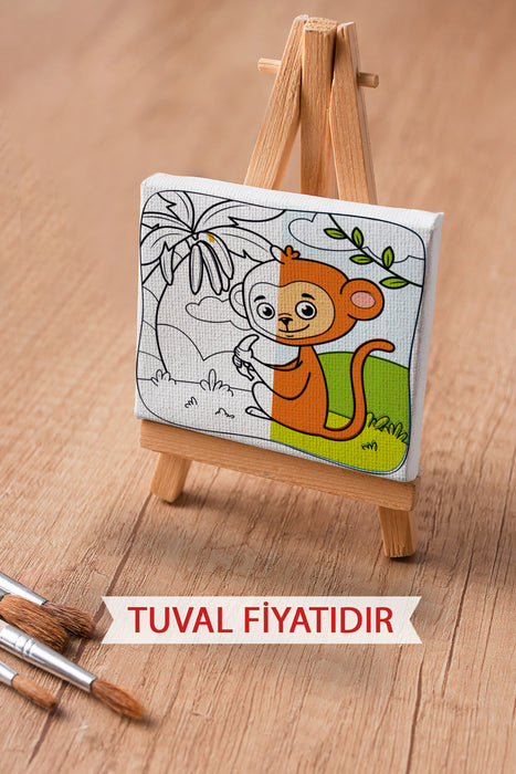 Sevimli Maymun Ön Çizimli Boyama Tuvali 9051