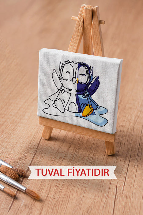 Sevimli Mavi Penguen Ön Çizimli Boyama Tuvali 9109