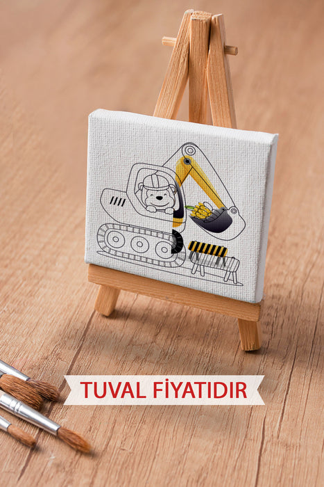 Sevimli Ekskavatör Kepçe Ön Çizimli Boyama Tuvali 9223