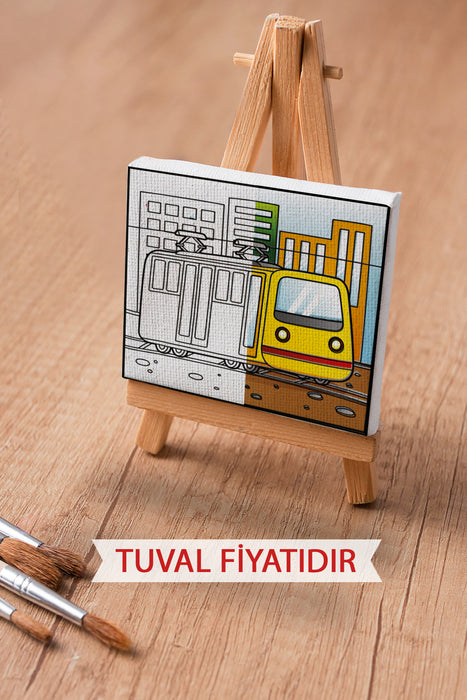 Sevimli Sarı Tramvay Ön Çizimli Boyama Tuvali 9211