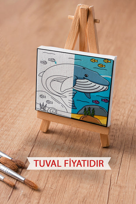 Sevimli Mavi Balina Ön Çizimli Boyama Tuvali 9006