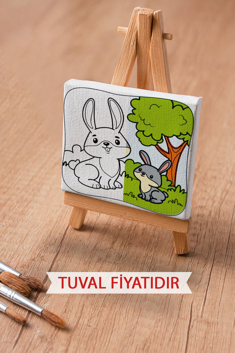 Sevimli Tavşanlar Ön Çizimli Boyama Tuvali 9056