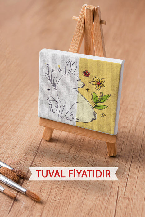 Sevimli Tavşan Ön Çizimli Boyama Tuvali 9132