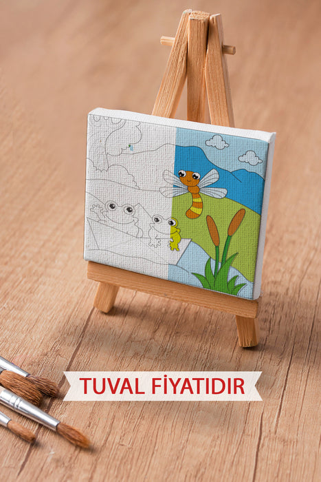 Sevimli Kurbağalar Ön Çizimli Boyama Tuvali 9078