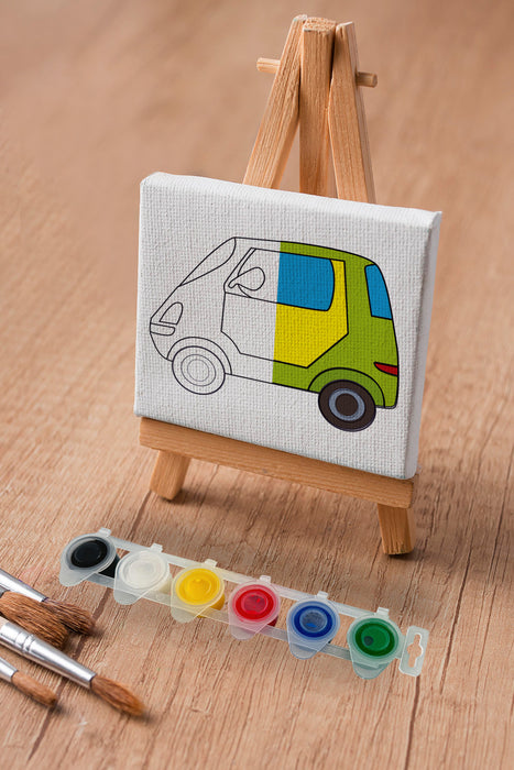 Sevimli Yeşil Araba, Erkek Çocuğu Eğitici Tuval Boyama Hobi Seti 9025