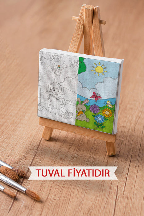 Kitap Okuyan Sevimli Kız Ön Çizimli Boyama Tuvali 9080