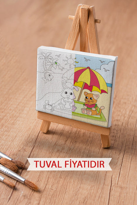 Tatil Yapan Sevimli Hayvanlar Ön Çizimli Boyama Tuvali 9033