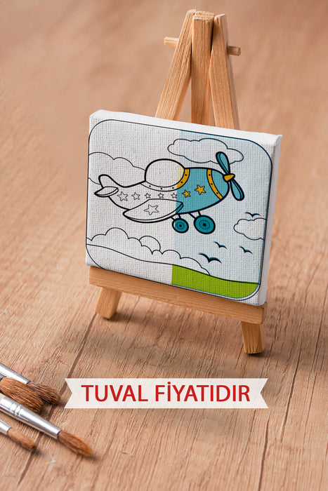 Sevimli Uçak Ön Çizimli Boyama Tuvali 9055