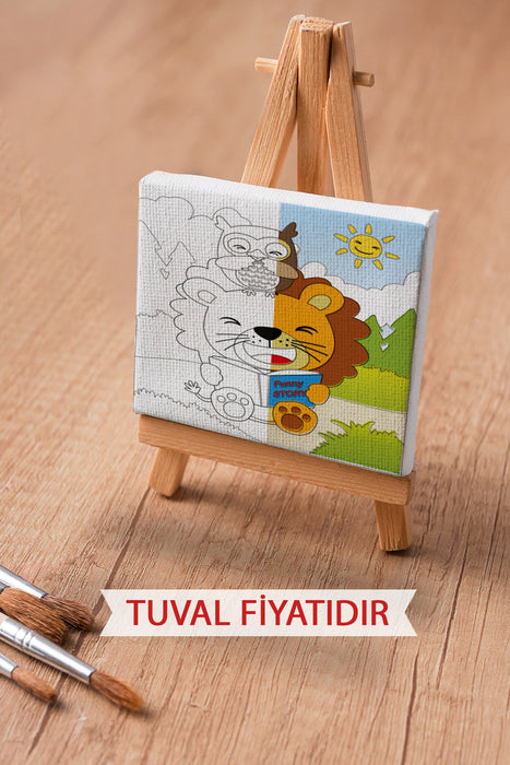 Sevimli Aslan ve Baykuş Ön Çizimli Boyama Tuvali 9201