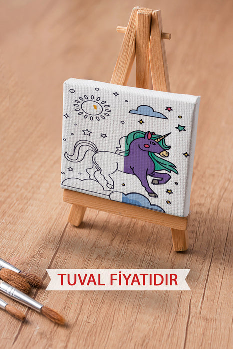 Sevimli Unicorn Ön Çizimli Boyama Tuvali 9160
