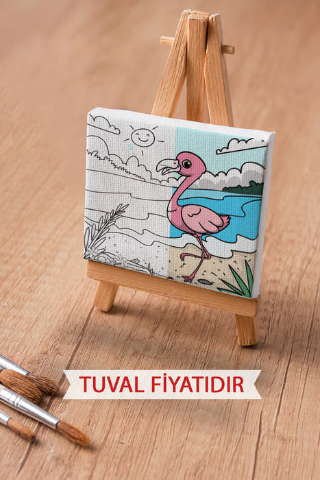 Sevimli Pembe Flamingo Ön Çizimli Boyama Tuvali 9092