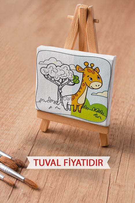 Sevimli Zürafa Ön Çizimli Boyama Tuvali 9048