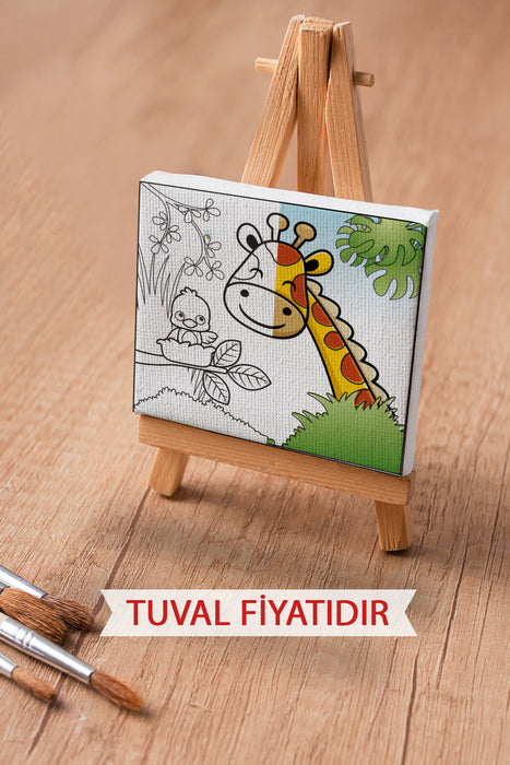 Sevimli Zürafa ve Kuş Ön Çizimli Boyama Tuvali 9068