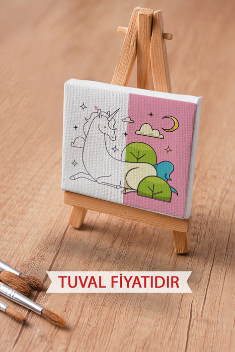 Sevimli Unicorn Ön Çizimli Boyama Tuvali 9156