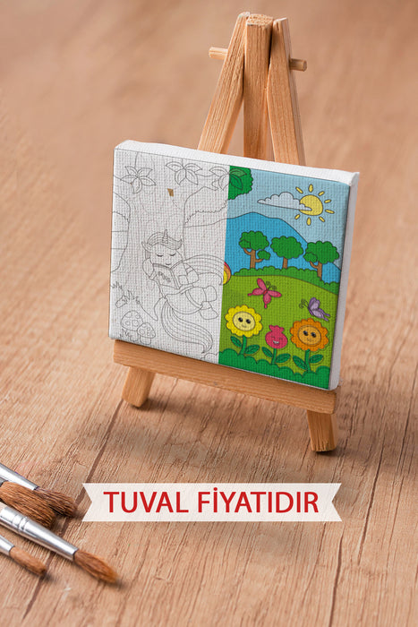 Sevimli Unicorn Kızı Ön Çizimli Boyama Tuvali 9101