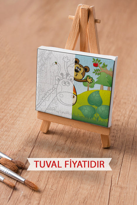 Sevimli Zürafa ve Maymun Ön Çizimli Boyama Tuvali 9018