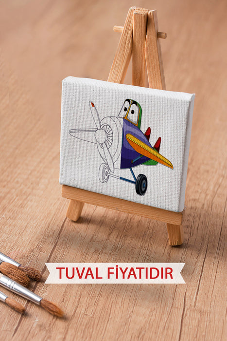 Sevimli Renkli Uçak Ön Çizimli Boyama Tuvali 9029