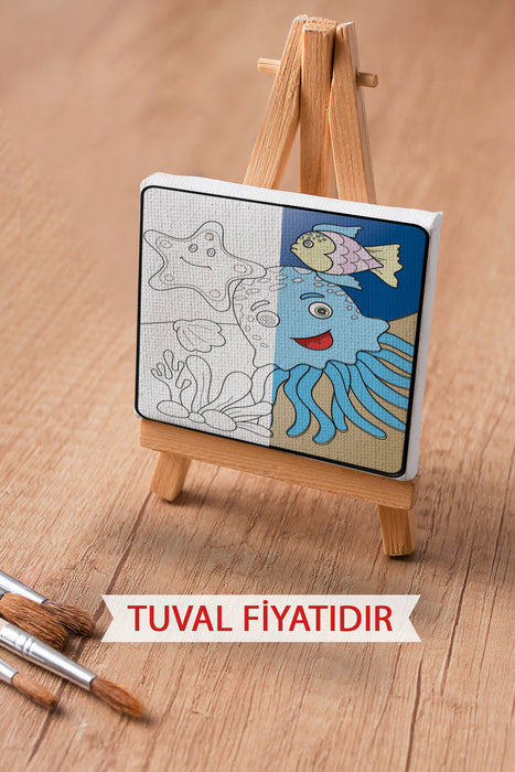 Sevimli Denizaltı Canlıları Ön Çizimli Boyama Tuvali 9174
