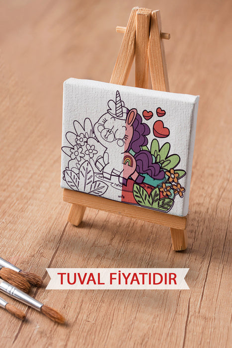 Sevimli Unicorn Ön Çizimli Boyama Tuvali 9214