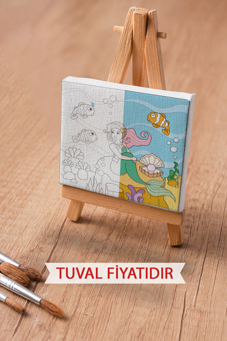 Sevimli Denizkızı ve Balıklar Ön Çizimli Boyama Tuvali 9084