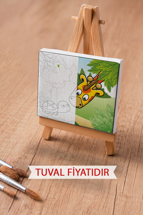 Sevimli Zürafa Kaplumbağa Ön Çizimli Boyama Tuvali 9013