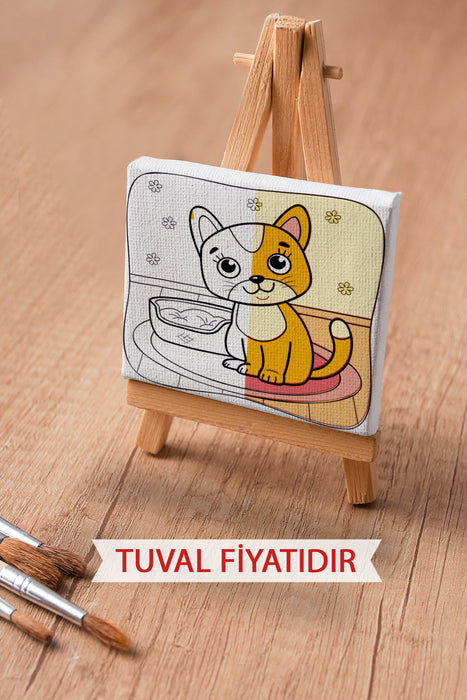Sevimli Kedi Ön Çizimli Boyama Tuvali 9043