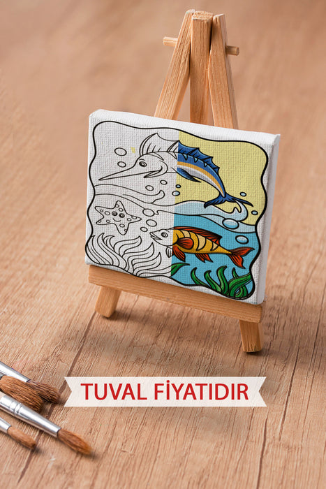 Sevimli Deniz Manzarası Ön Çizimli Boyama Tuvali 9015