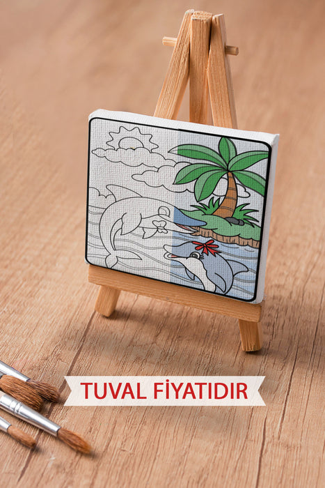 Sevimli Yunus Balıkları Ön Çizimli Boyama Tuvali 9115