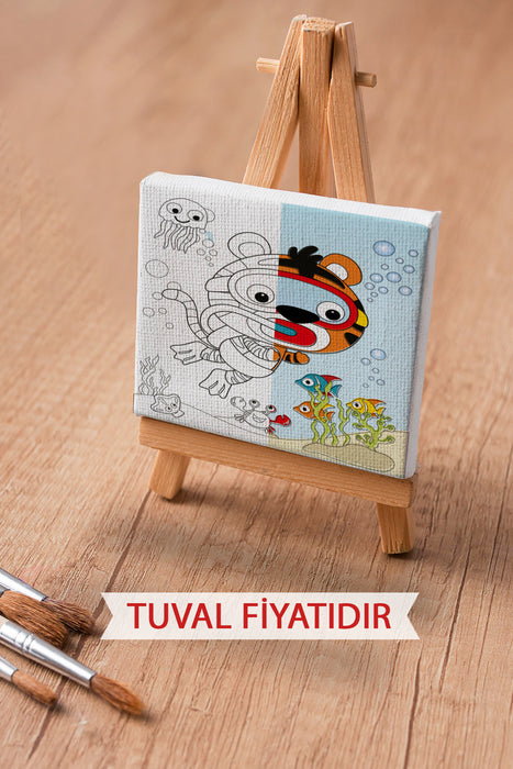 Sevimli Kaplan ve Denizaltı Ön Çizimli Boyama Tuvali 9069
