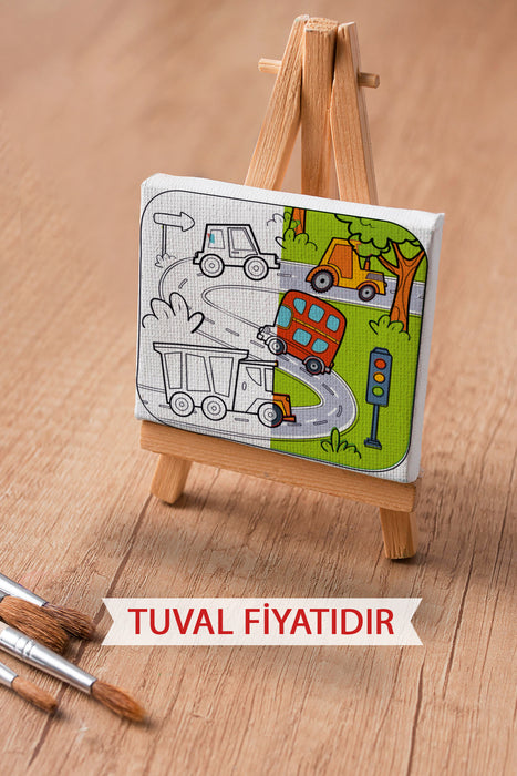 Erkek Çocuğu Trafik Ön Çizimli Boyama Tuvali 9041