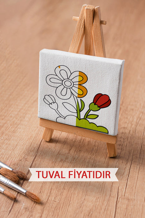 Sevimli Çiçek Ön Çizimli Boyama Tuvali 9062