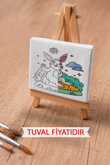 Sevimli Tavşan Ön Çizimli Boyama Tuvali 9135