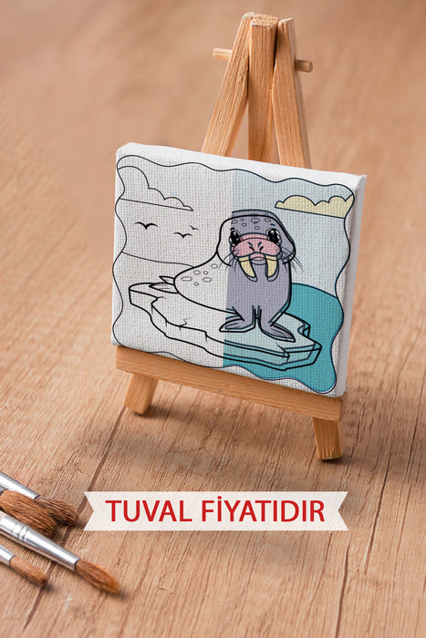 Sevimli Fok Balığı Ön Çizimli Boyama Tuvali 9184