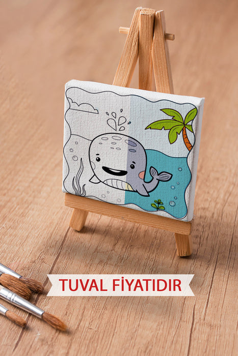 Sevimli Mavi Balina Ön Çizimli Boyama Tuvali 9185
