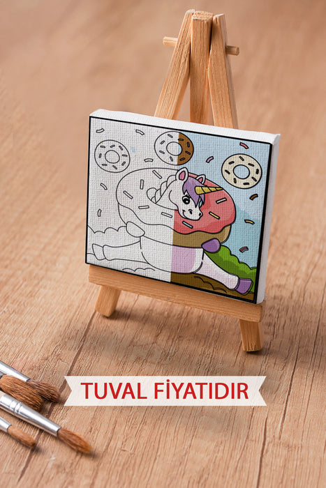 Sevimli Unicorn Ön Çizimli Boyama Tuvali 9204