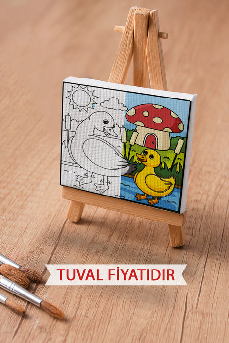 Sevimli Anne ve Yavru Ördek Ön Çizimli Boyama Tuvali 9209