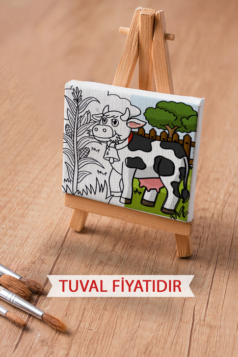 Sevimli İnek Ön Çizimli Boyama Tuvali 9104