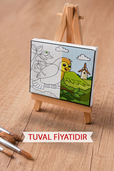 Sevimli Renkli Kuş Ön Çizimli Boyama Tuvali 9004