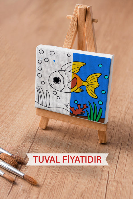 Sevimli Renkli Balık Ön Çizimli Boyama Tuvali 9090