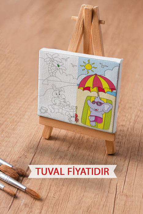 Tatil Yapan Sevimli Hayvanlar Ön Çizimli Boyama Tuvali 9031
