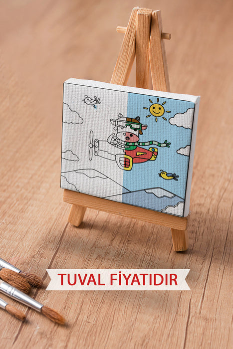 Sevimli Uçan İnek Ön Çizimli Boyama Tuvali 9066