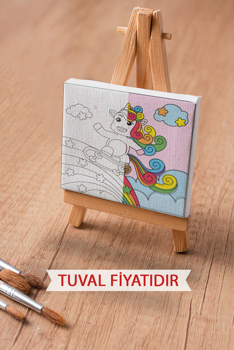 Sevimli Unicorn Kızı Ön Çizimli Boyama Tuvali 9099