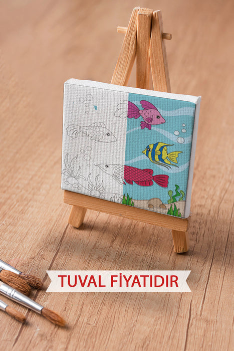 Sevimli Balıklar Ön Çizimli Boyama Tuvali 9077