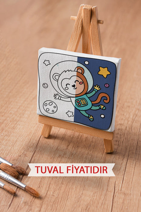 Sevimli Astronot Maymun Ön Çizimli Boyama Tuvali 9028