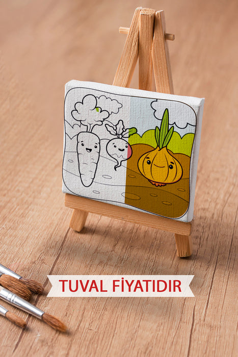 Sevimli Sebzeler Ön Çizimli Boyama Tuvali 9058